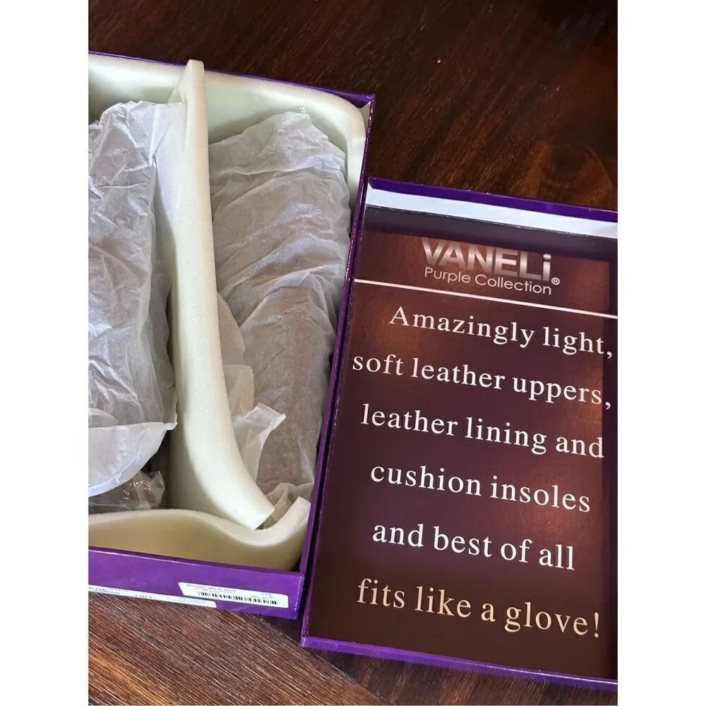 Vaneli Purple Collection black suede Mabel wedge heels